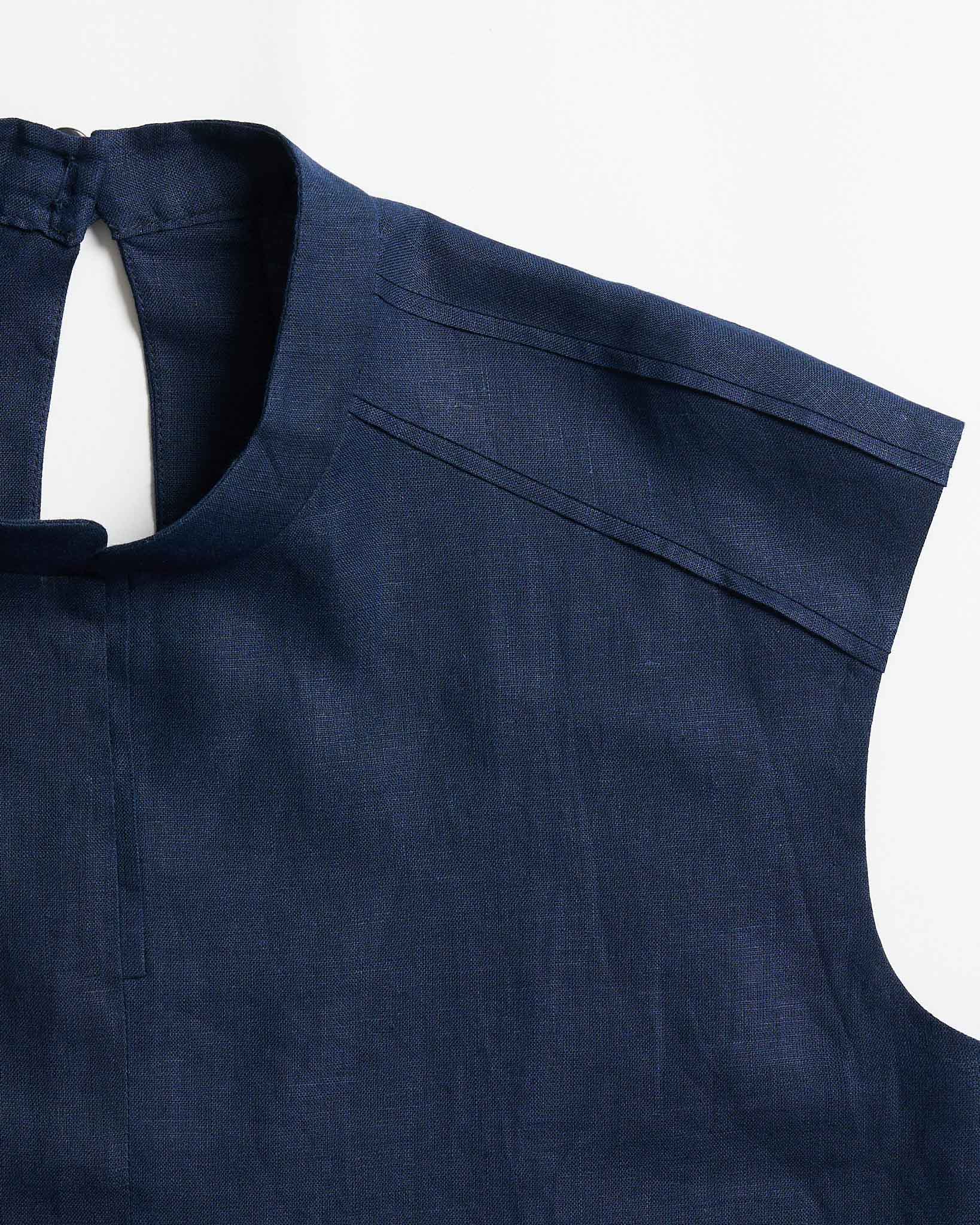 The Soléne Navy Blue Top in Heritage Irish Linen