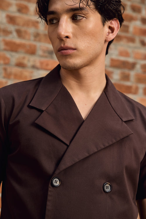 Brown notch lapel collar shirt in Premium Giza Cotton