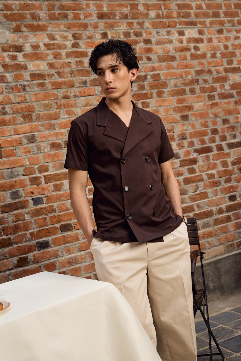 Brown notch lapel collar shirt in Premium Giza Cotton