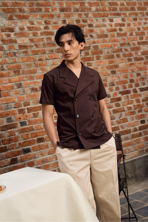 Brown notch lapel collar shirt in Premium Giza Cotton