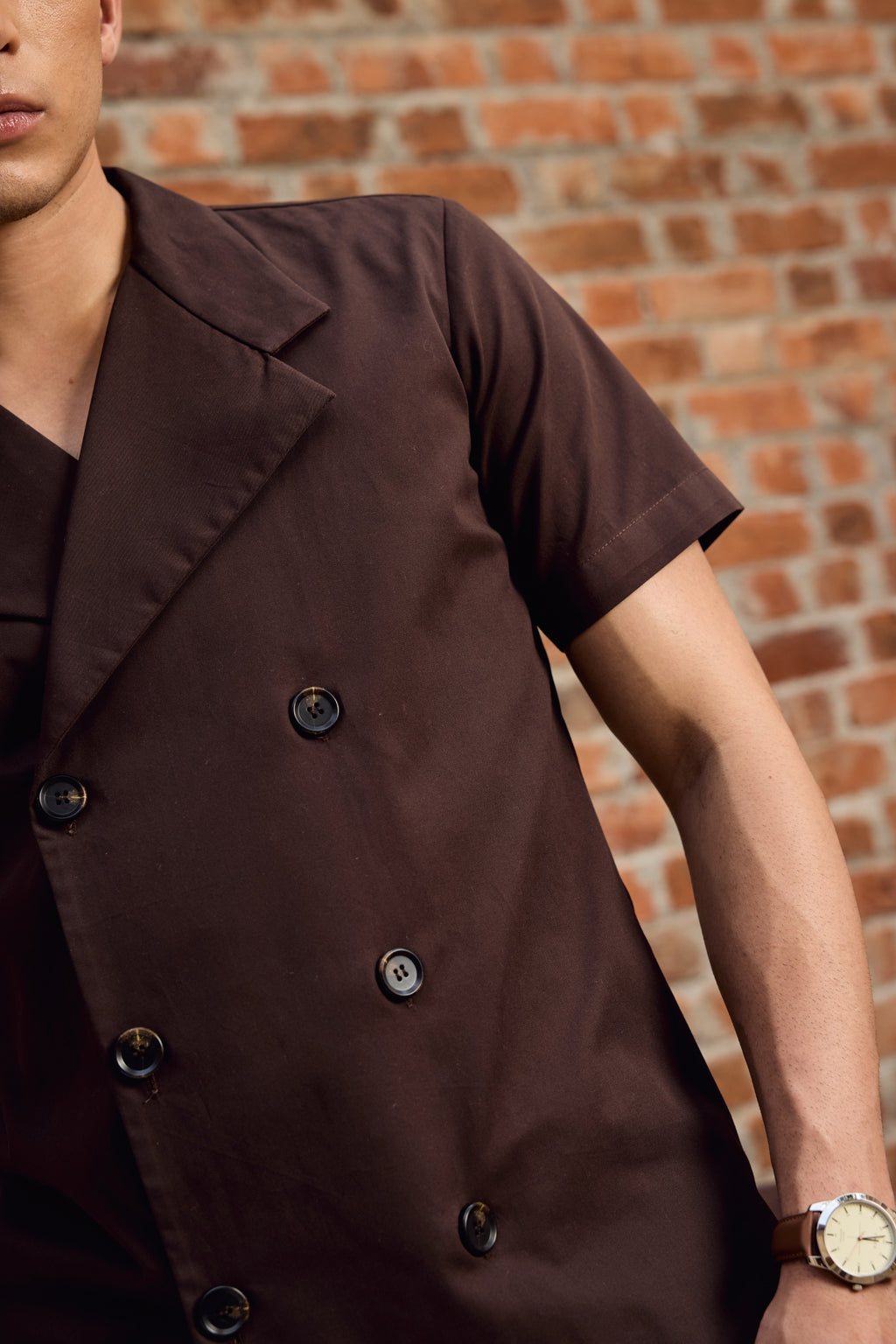 Brown notch lapel collar shirt in Premium Giza Cotton