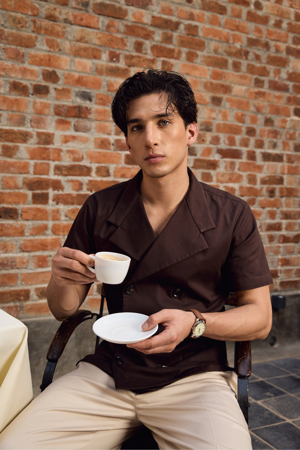 Brown notch lapel collar shirt in Premium Giza Cotton