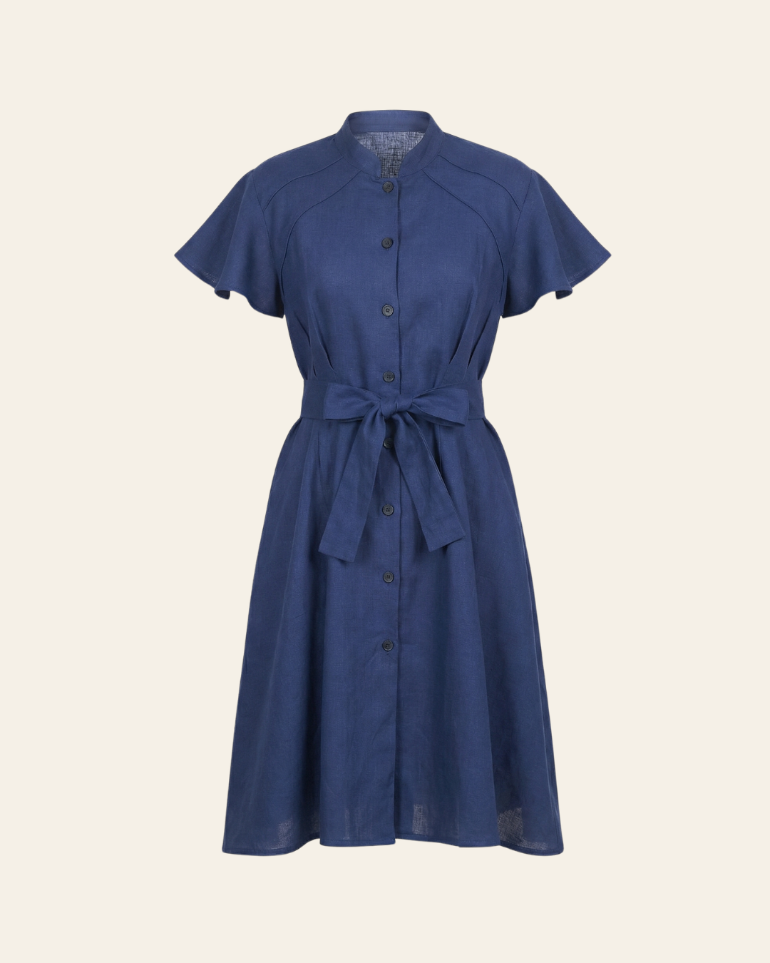 Frill Sleeve Navy Dress in Heritage Irish Linen